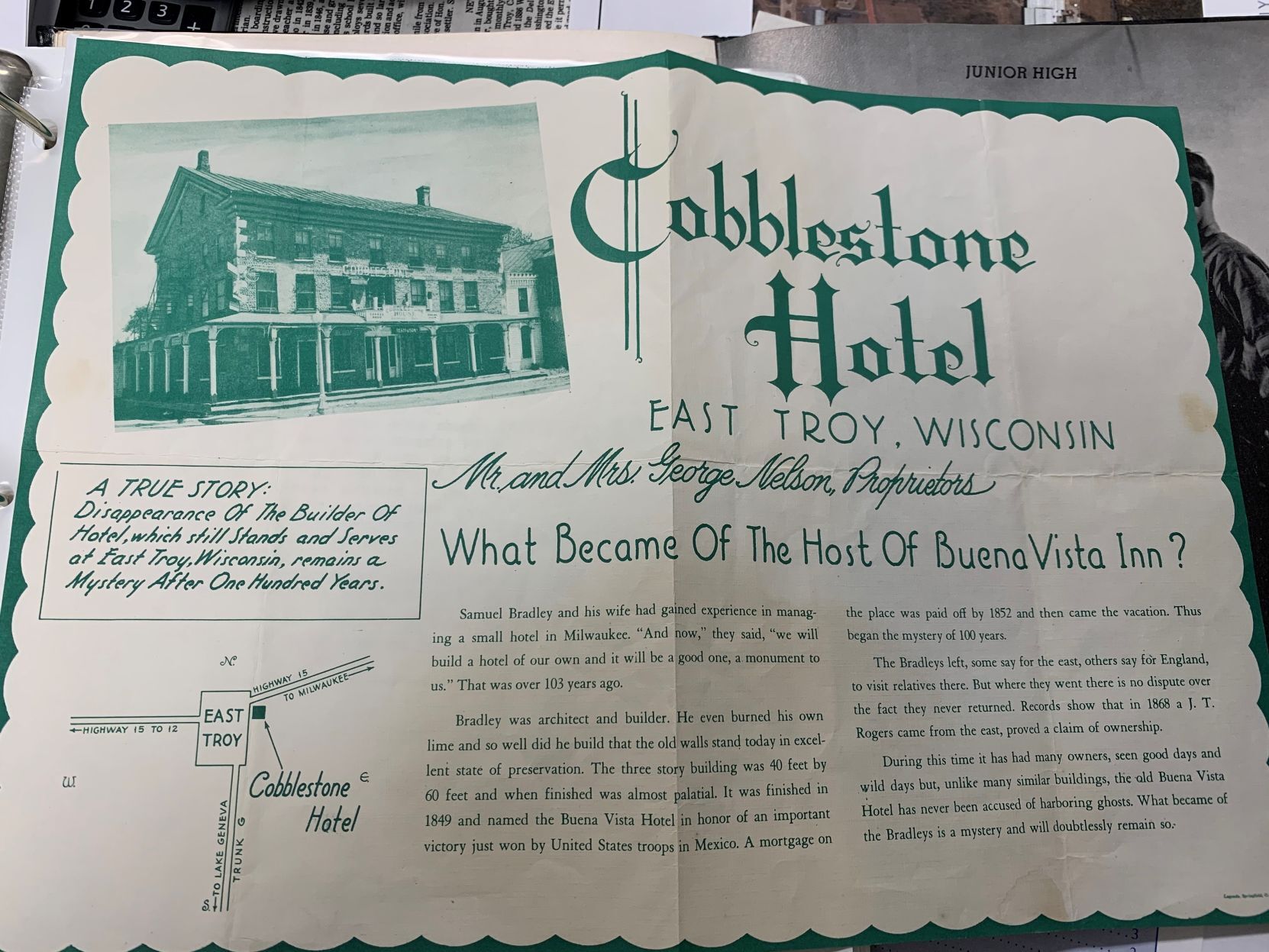 History of the Cobblestone on a place mat